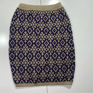Benelton Beige & Blue Print Chunky Knit‎ Wool Blend Vintage Woman’s Pencil Skirt